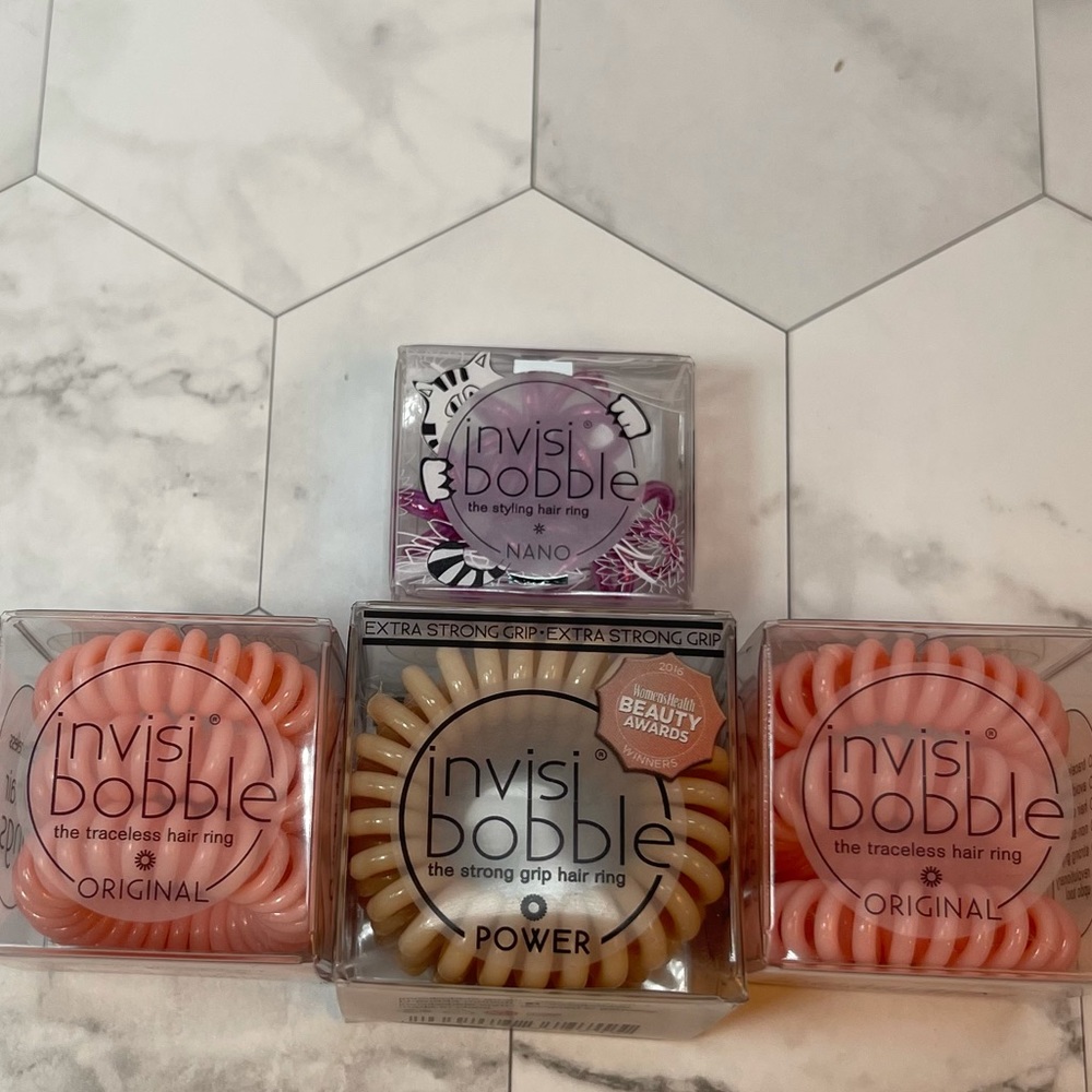 4 NIB Invisibobble Hair Ties Blush Hour Original, Nude Power, and Meow Ciao Nano